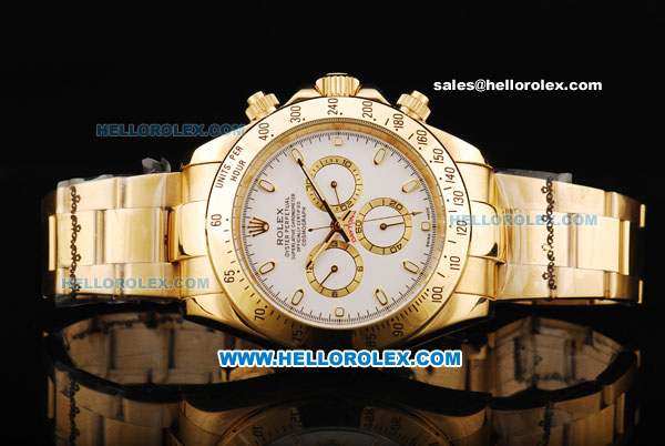 Rolex Daytona Automatic Movement Full Gold with White Dial and Stick Marker - Click Image to Close